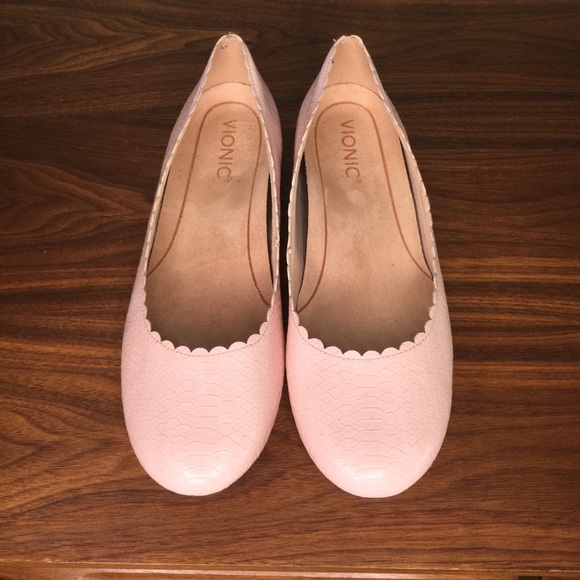 VIONIC Julieta Ballet Flat Shell Pink Snakeskin Comfort Scalloped - Picture 5 of 10